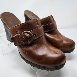 Born Concept Mules Womens 9 Brown Leather Clogs Chunky Shoes Heels Streetwear